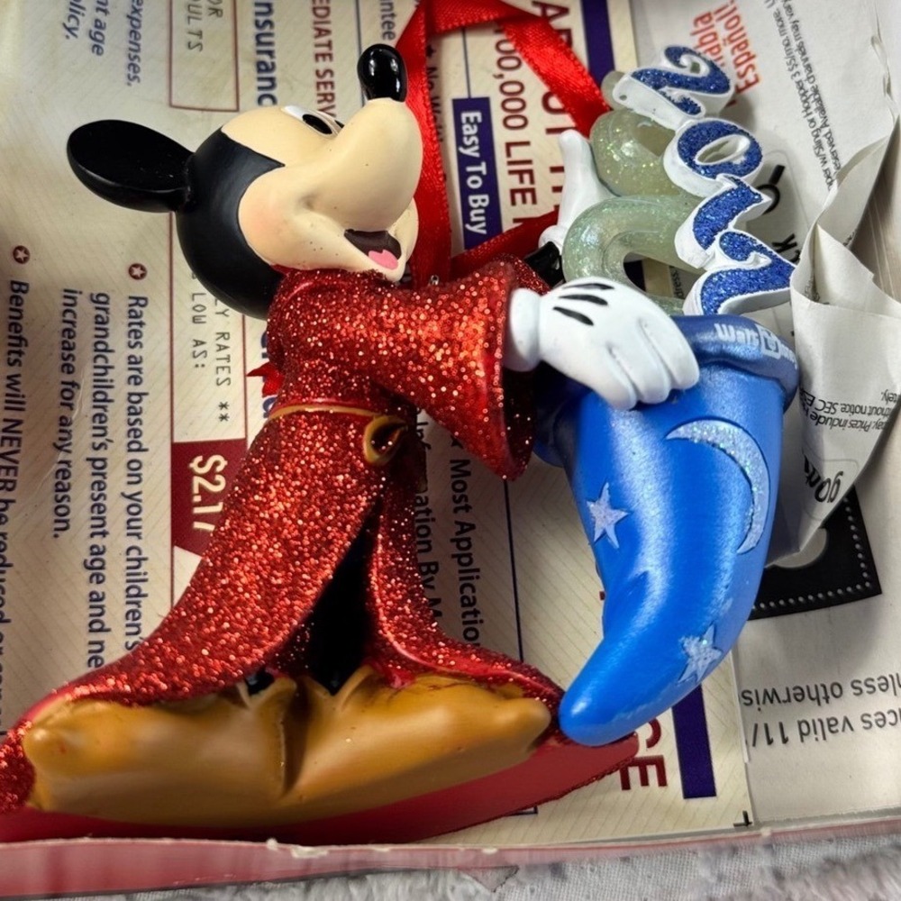 Disney Parks Sorcerer Mickey Mouse 2017 Christmas Ornament Red Glitter Fantasia